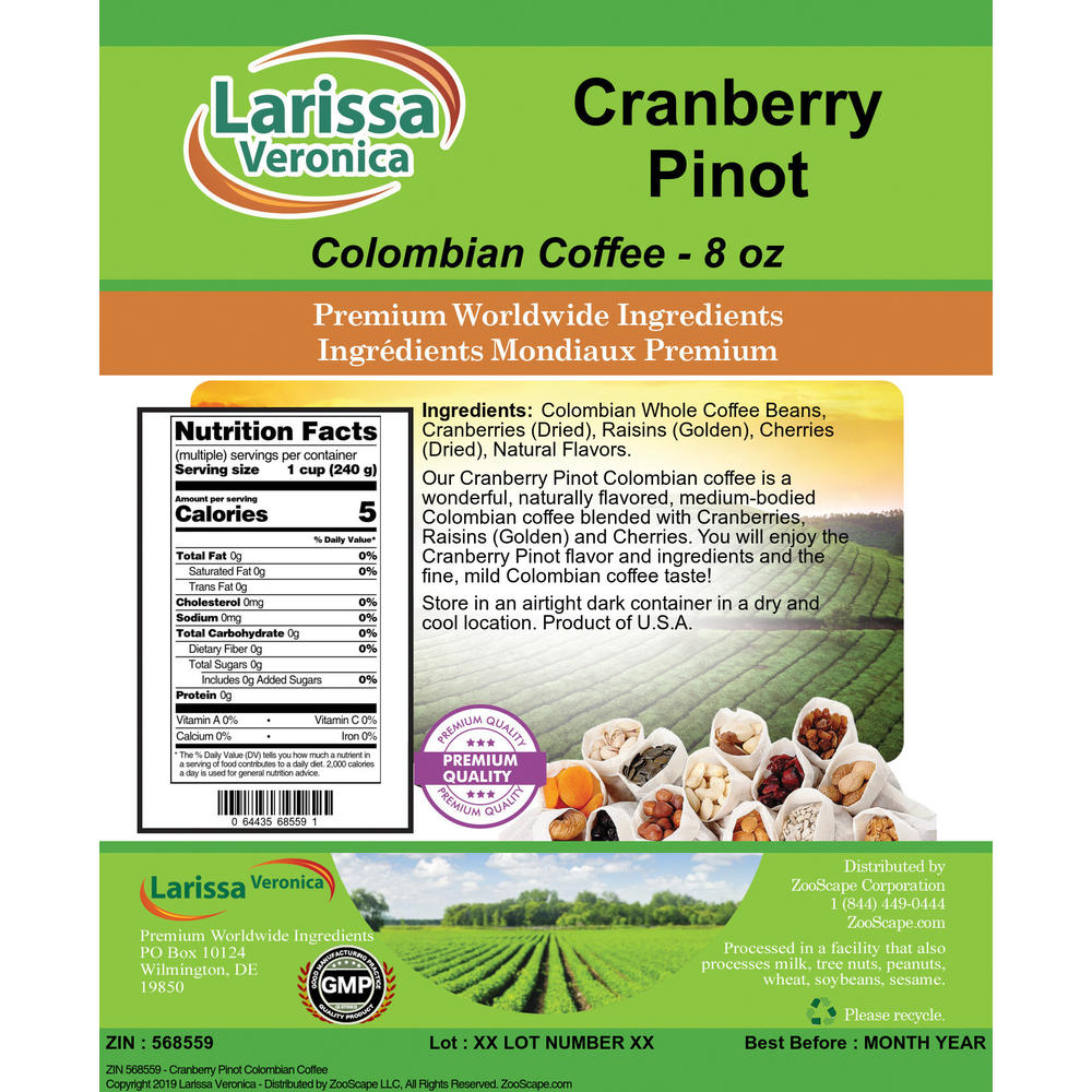 Larissa Veronica Cranberry Pinot Colombian Coffee (8 oz, ZIN: 568559)