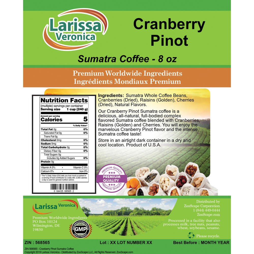 Larissa Veronica Cranberry Pinot Sumatra Coffee (8 oz, ZIN: 568565)