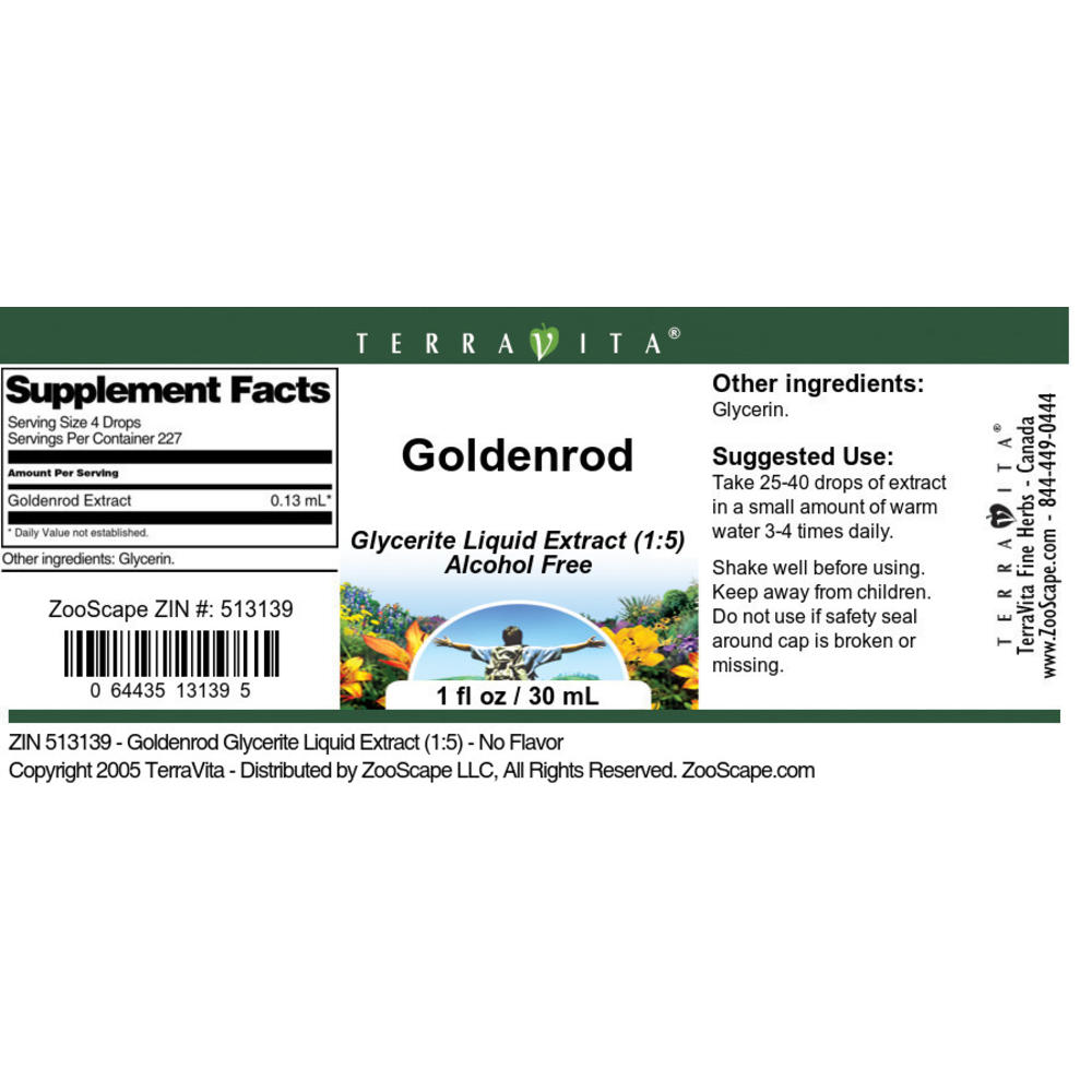 TerraVita Goldenrod Glycerite Liquid Extract (1:5) - No Flavor (1 oz, ZIN: 513139)