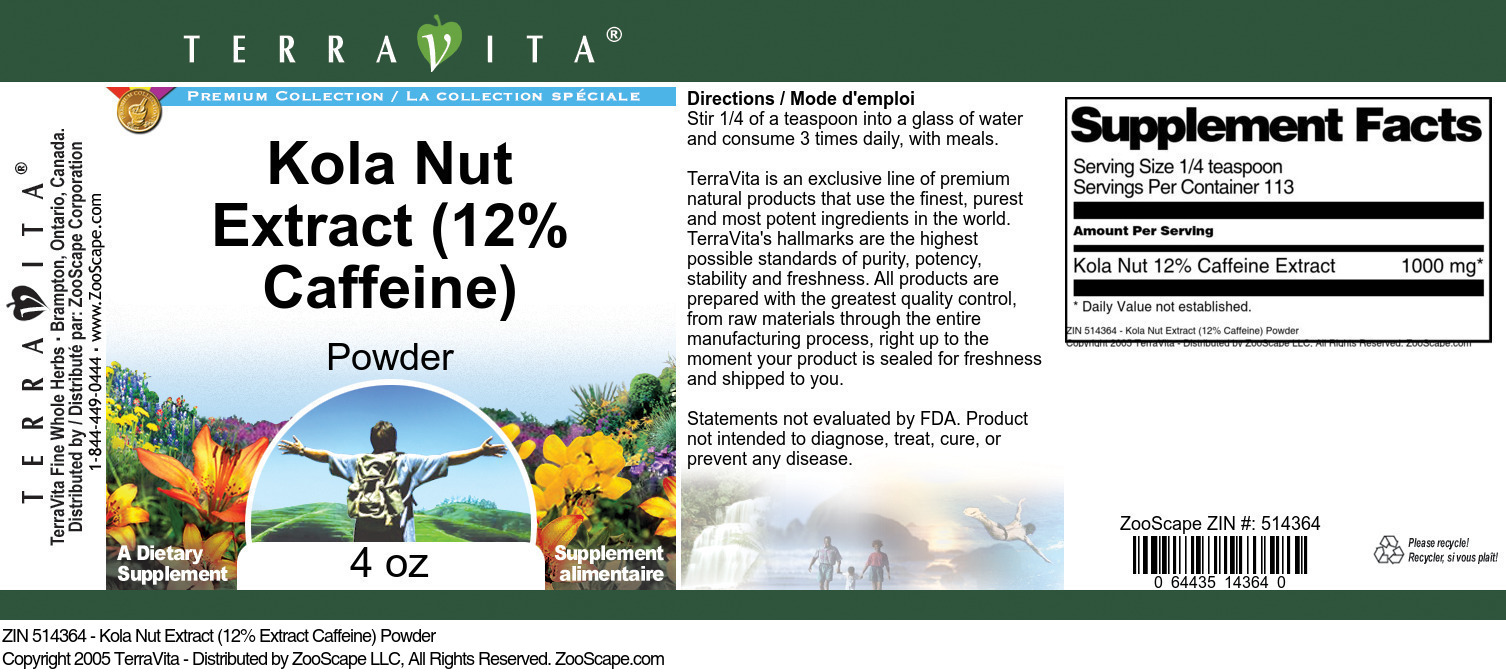 TerraVita Kola Nut Extract (12% Caffeine) Powder (4 oz, ZIN: 514364)