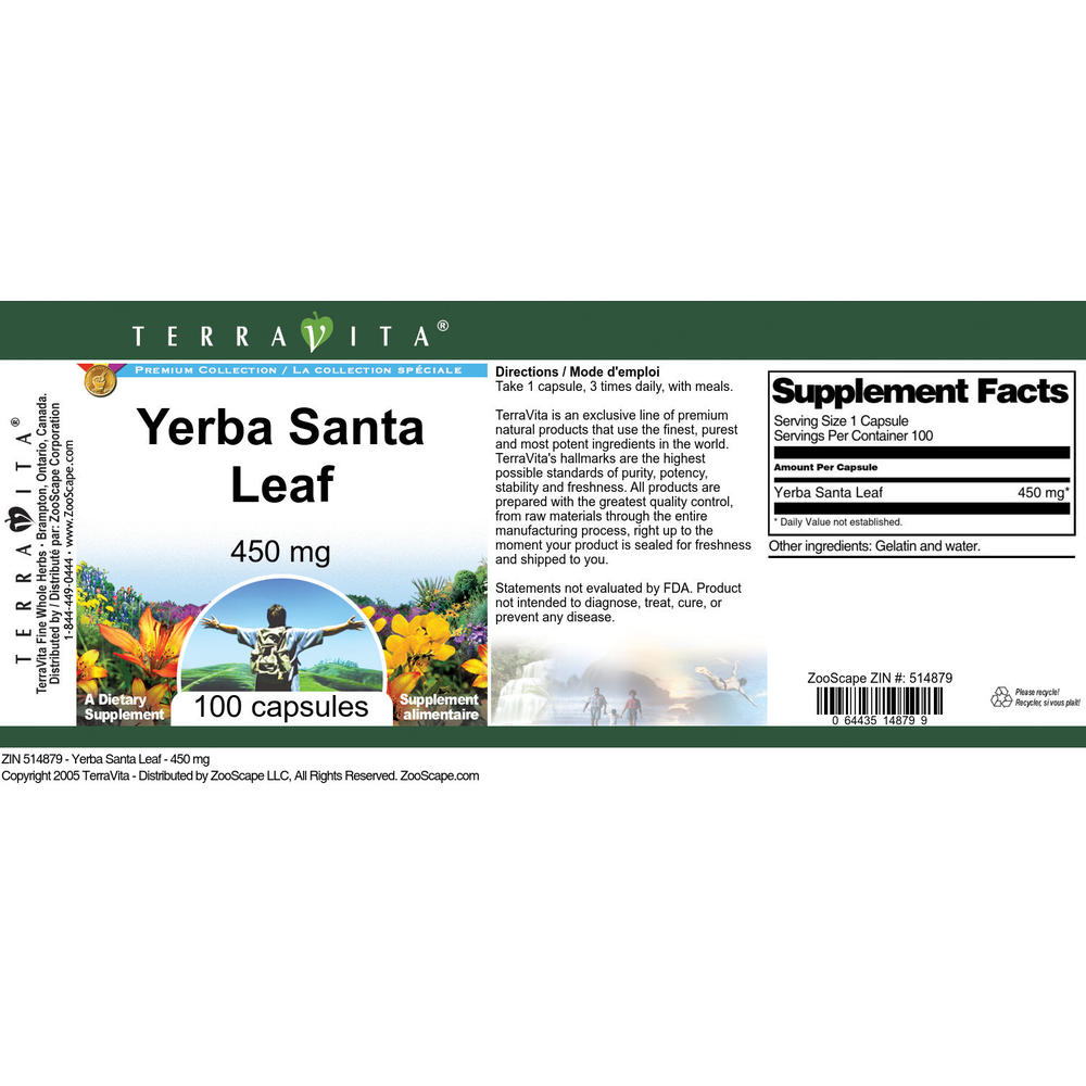 TerraVita Yerba Santa Leaf - 450 mg (100 capsules, ZIN: 514879)