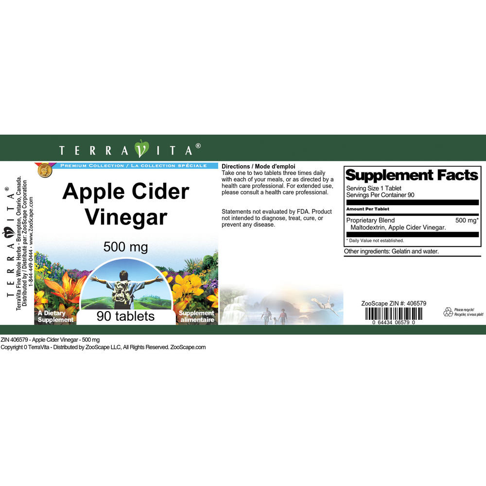 TerraVita Apple Cider Vinegar - 500 mg (90 tablets, ZIN: 406579)