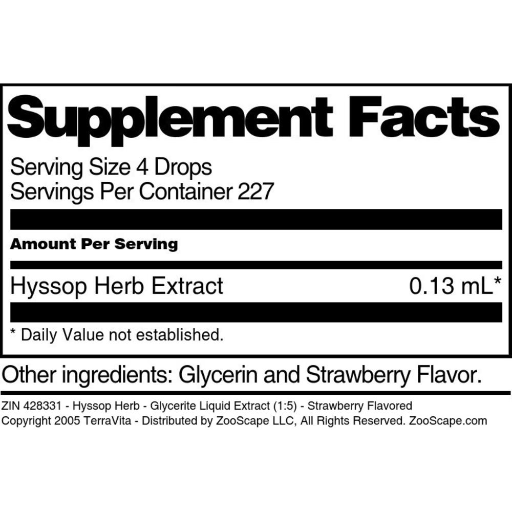 TerraVita Hyssop Herb - Glycerite Liquid Extract (1:5) - Strawberry Flavored (1 fl oz, ZIN: 428331)