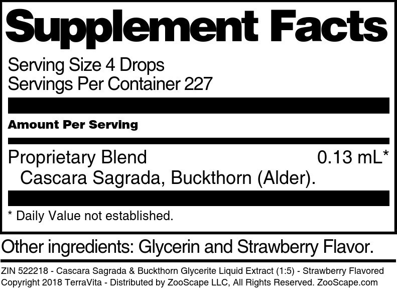 TerraVita Cascara Sagrada & Buckthorn Glycerite Liquid Extract (1:5) - Strawberry Flavored (1 oz, ZIN: 522218)