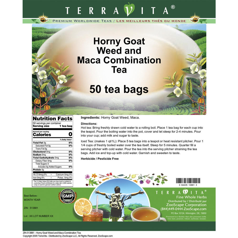 TerraVita Horny Goat Weed and Maca Combination Tea (50 tea bags, ZIN: 513881)