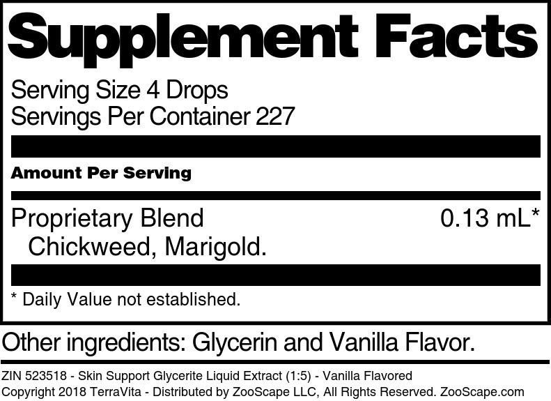 TerraVita Skin Support Glycerite Liquid Extract (1:5) - Vanilla Flavored (1 oz, ZIN: 523518)