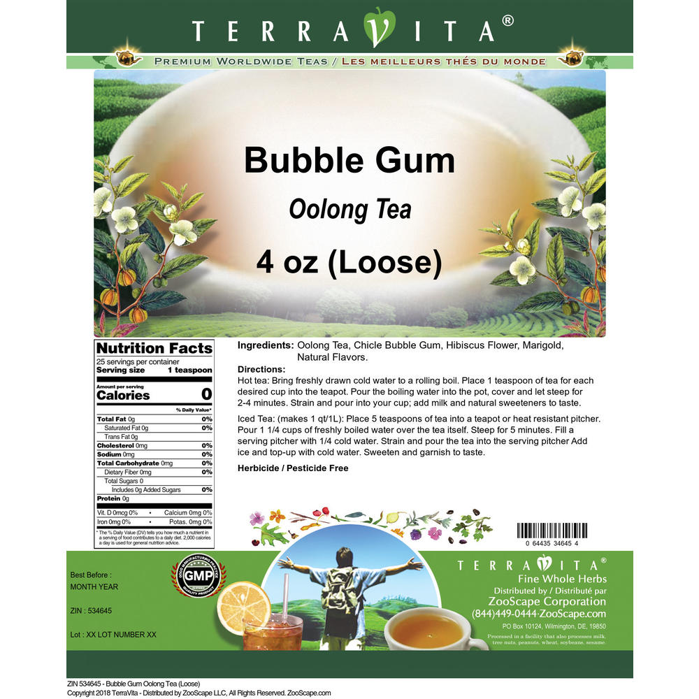 TerraVita Bubble Gum Oolong Tea (Loose) (4 oz, ZIN: 534645)
