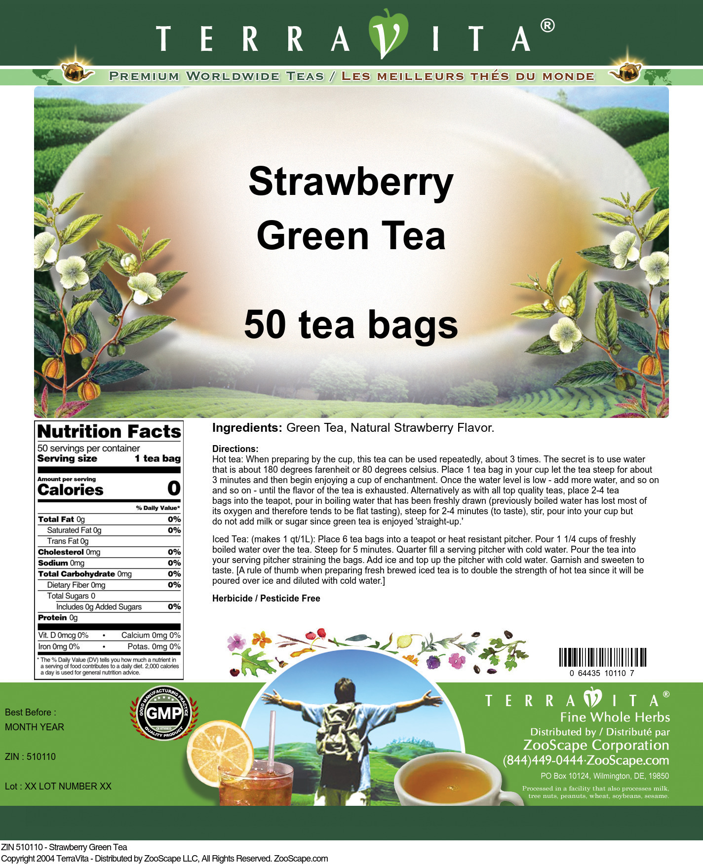 TerraVita Strawberry Green Tea (50 tea bags, ZIN: 510110)