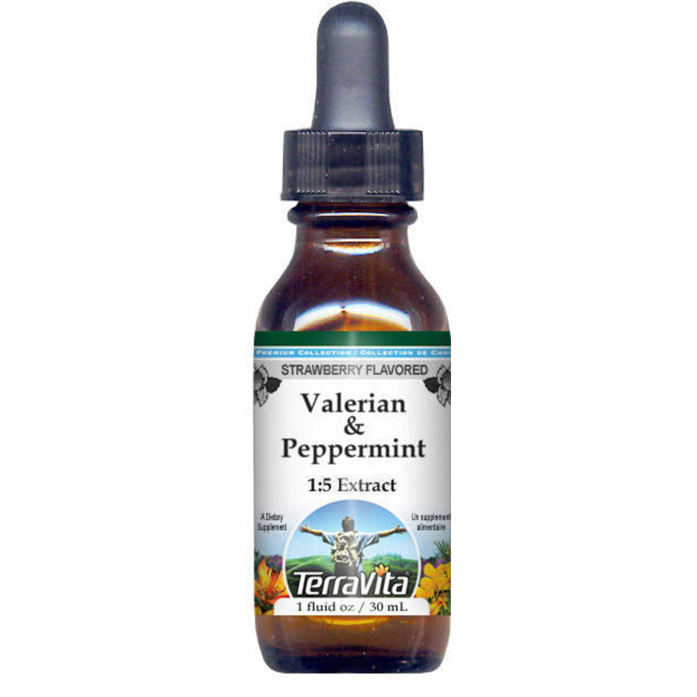 TerraVita Valerian & Peppermint Glycerite Liquid Extract (1:5) - Strawberry Flavored (1 oz, ZIN: 523162)