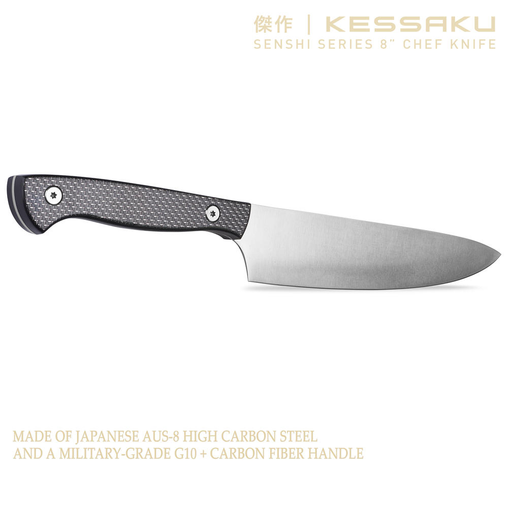 Kessaku 8-Inch Chef and 8-Inch Santoku - Senshi Series Knife Set - High Carbon AUS-8 Stainless Steel - Carbon Fiber G10 Handle