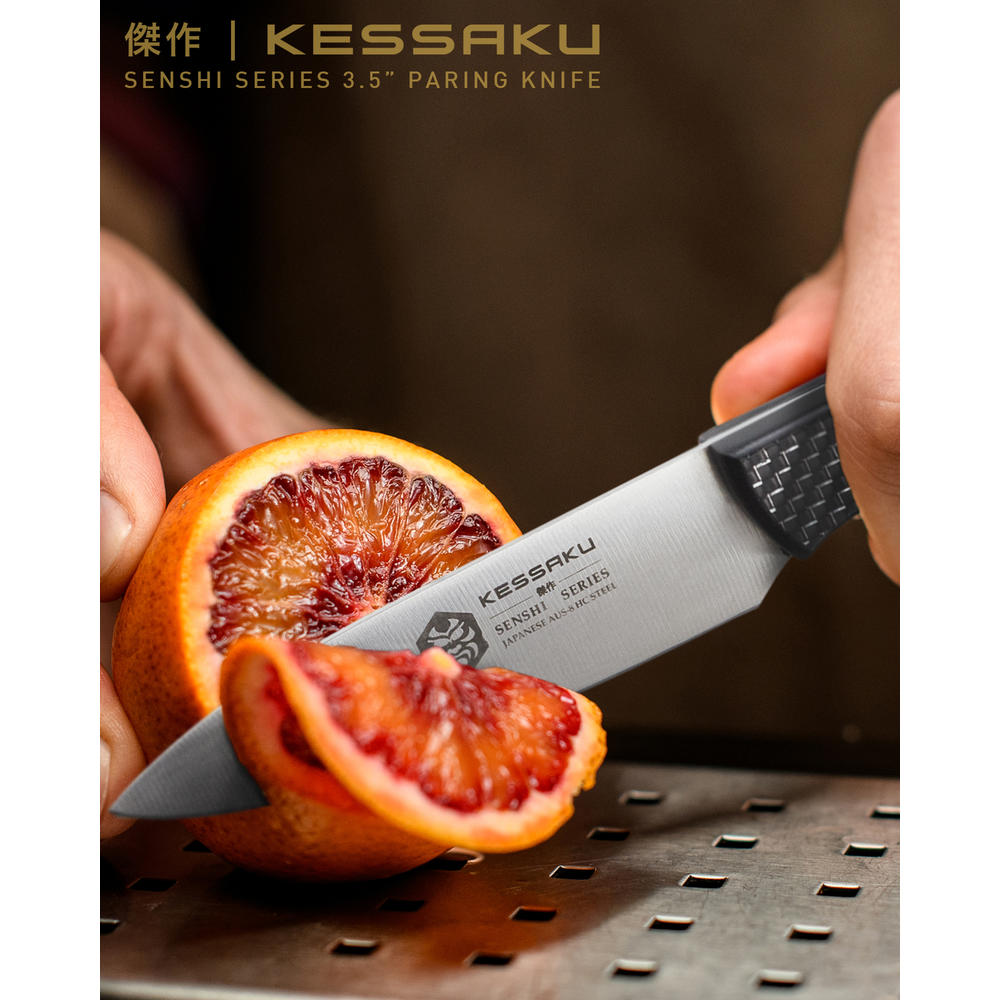 Kessaku 8-Inch Chef and 3.5-Inch Paring - Senshi Series Knife Set - High Carbon AUS-8 Stainless Steel - Carbon Fiber G10 Handle