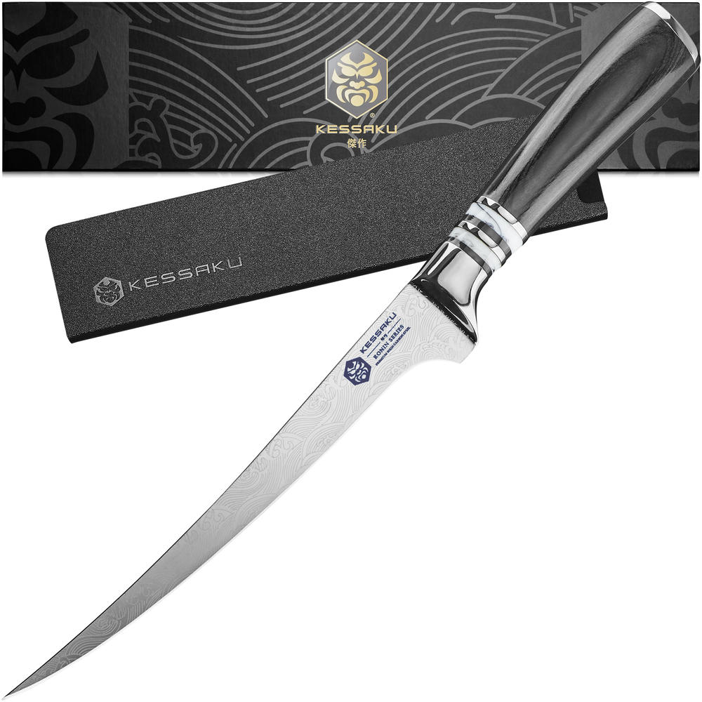 Kessaku Flexible Fillet Knife - 7 inch - Ronin Series - Flexible - Razor Sharp - 7Cr17MoV HC Stainless Steel - Wood Handle