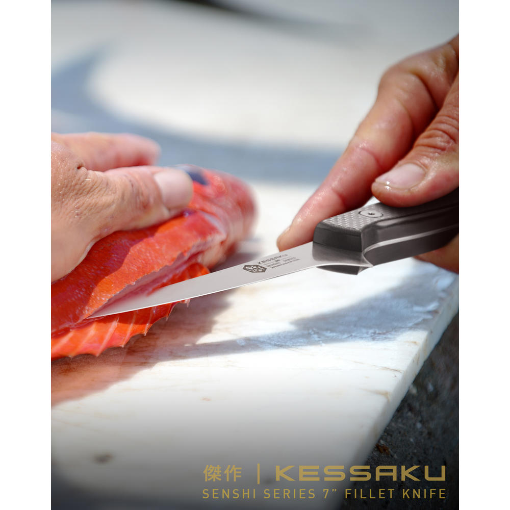 Kessaku Flexible Fillet Knife - 7 inch - Senshi Series - Flexible - Razor Sharp - AUS8 Stainless Steel - Carbon Fiber G10 Handle