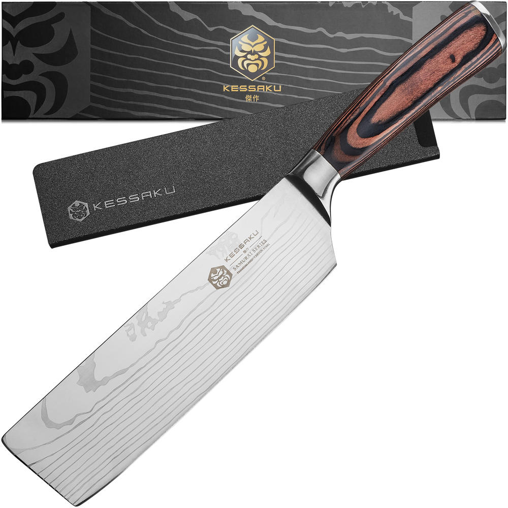 Kessaku Nakiri Knife - 7 inch - Samurai Series - Razor Sharp Asian Vegetable Cleaver - High Carbon Stainless Steel - Wood Handle