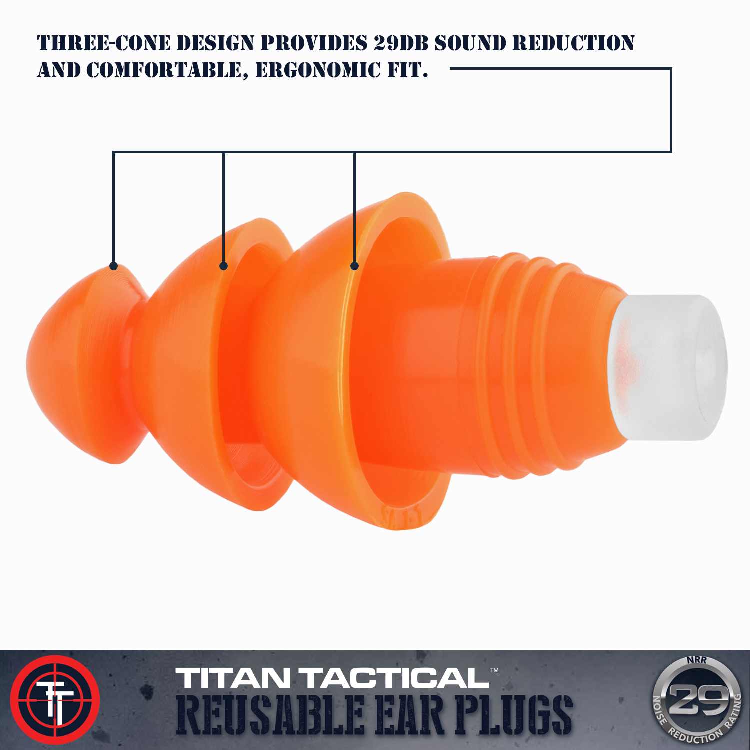 Titan Tactical 29NRR Reusable Shooting Ear Plugs w/ Removable Noise Filter + Heavy Duty Aluminum Case