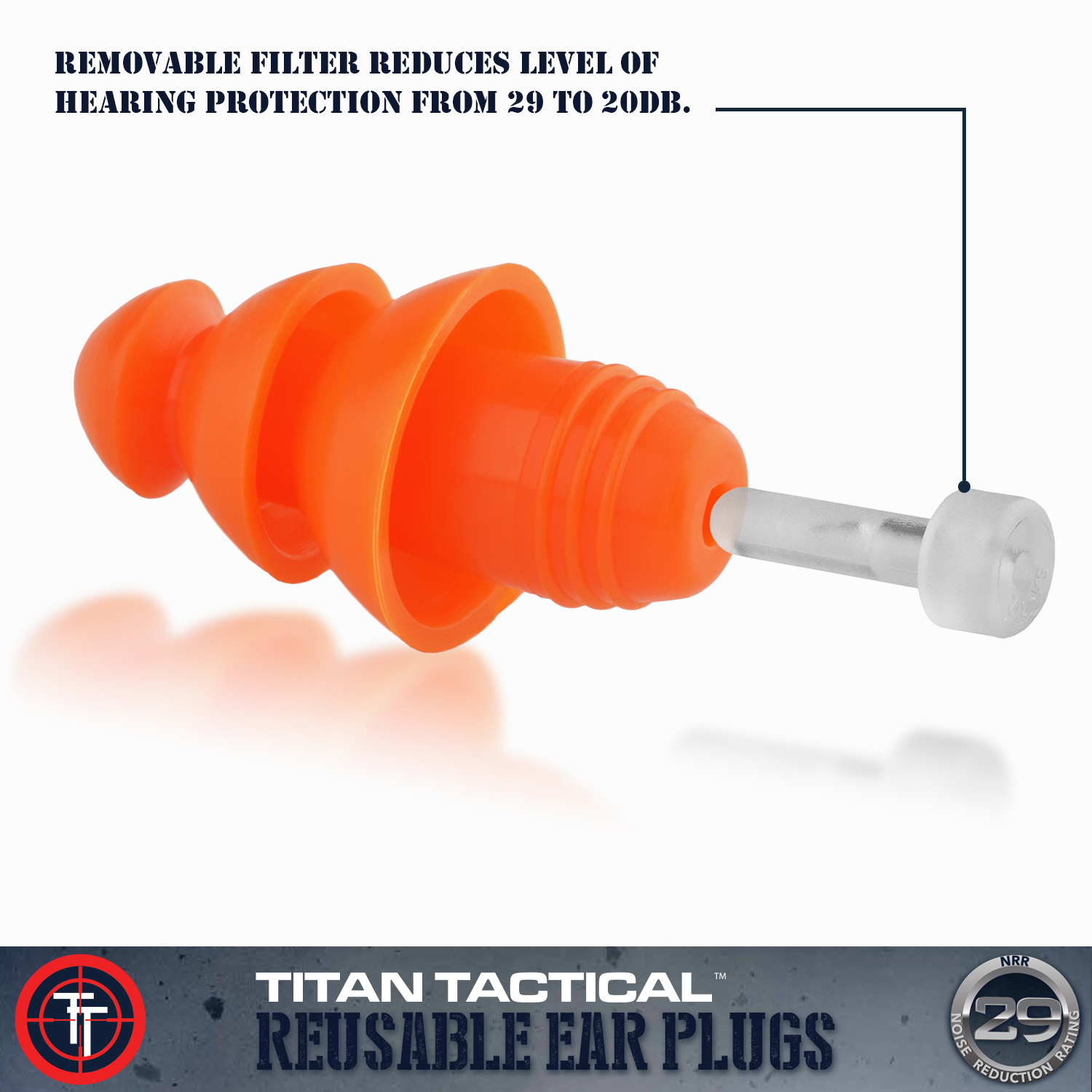 Titan Tactical 29NRR Reusable Shooting Ear Plugs w/ Removable Noise Filter + Heavy Duty Aluminum Case