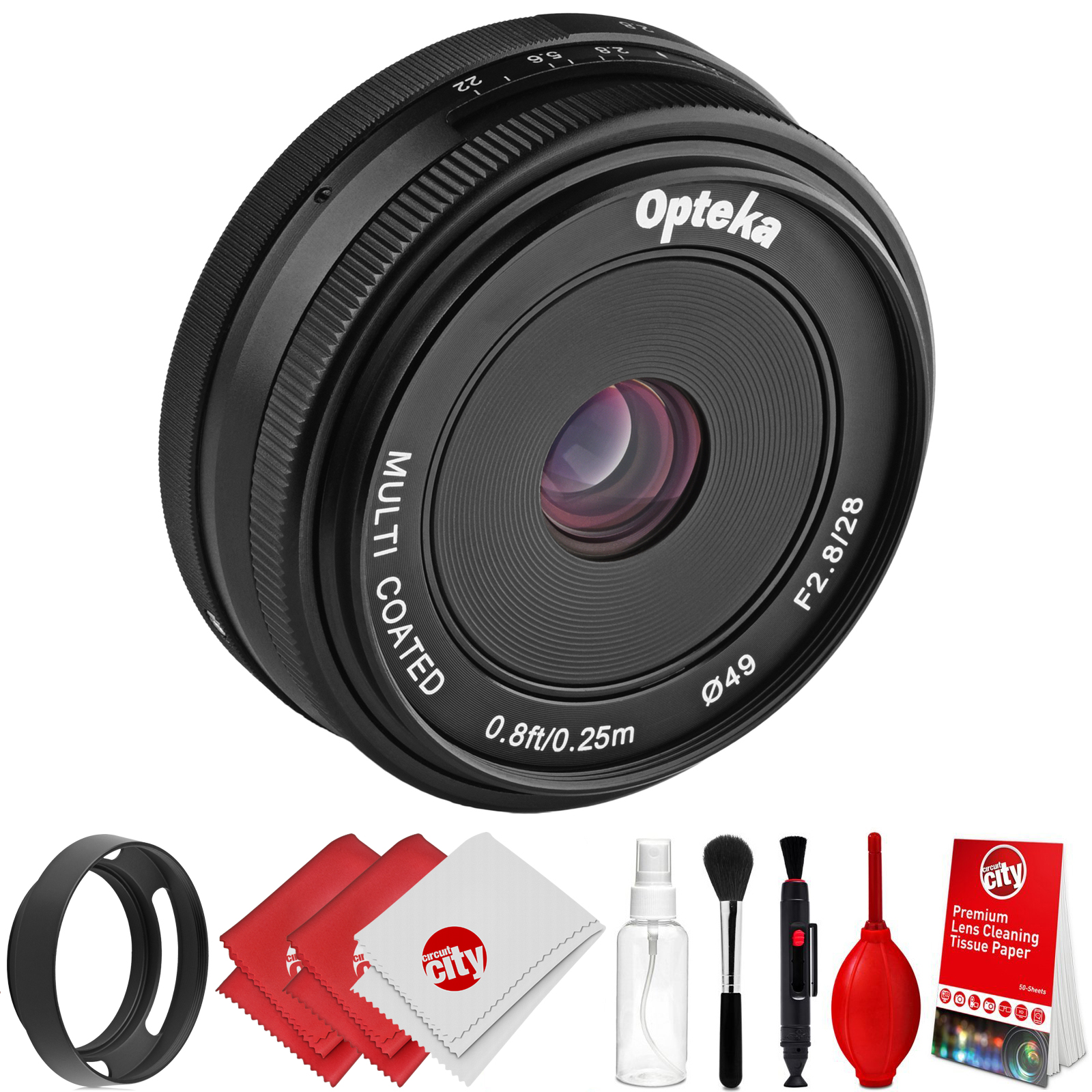 Opteka 28mm f/2.8 HD MC Manual Focus Prime Lens with Vented Hood and Cleaning Kit for Panasonic Micro 4/3 Mount Digital Cameras