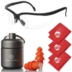 Titan Tactical Eyes + Ear Protection Kit w/ 29NRR Reusable Shooting Ear Plugs + Mil-Spec Clear Range Ballistic Glasses