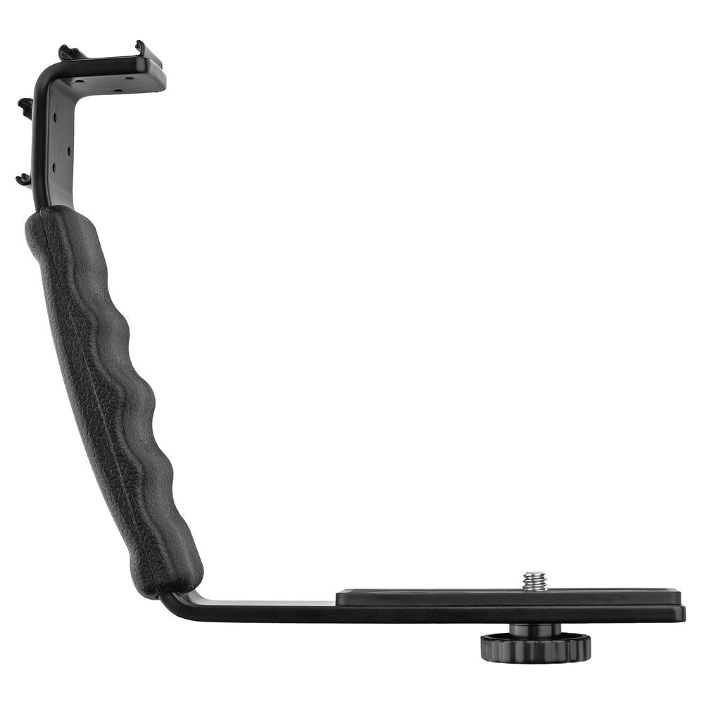 Opteka L-Shaped Metal Camera Bracket Holder with Dual Cold Shoes for DSLR/Mirrorless Cameras & Camcorders