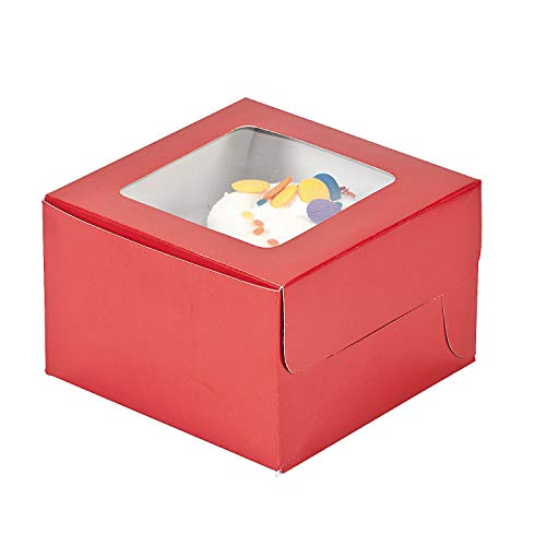 Fun Express - Red Cupcake Boxes - Party Supplies - Containers & Boxes - Paper Boxes - 12 Pieces