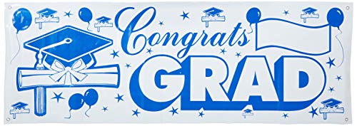 Beistle Congrats Grad Sign Banner (blue & white) Party Accessory (1 count) (1/Pkg)