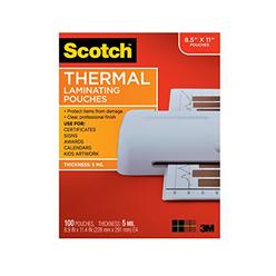 Scotch Brand Scotch Thermal Laminating Pouches, 8.9 x 11.4-Inches, 5 mil thick, 100-Pack (TP5854-100),Clear