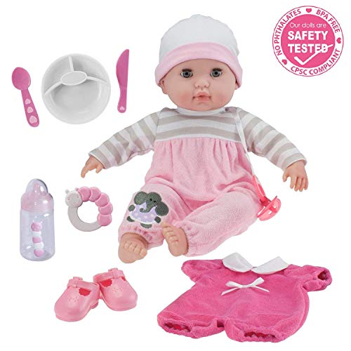 JC Toys Berenguer Boutique 15" Soft Body Baby Doll - Pink 10 Piece Gift Set with Open/Close Eyes- Perfect for Children 2+
