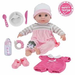 JC Toys Berenguer Boutique 15" Soft Body Baby Doll - Pink 10 Piece Gift Set with Open/Close Eyes- Perfect for Children 2+