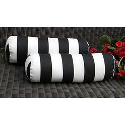 Resort Spa Home Decor Set of 2 Indoor/Outdoor Decorative Bolster/Neckroll Pillows - Black and White Stripe