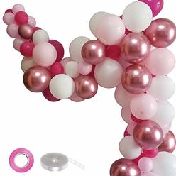 FUNPRT Barbie Party Balloon Garland Kit - Metallic Rose Gold Pink White Latex Balloons.100 Count - for Girl Birthday Barbie