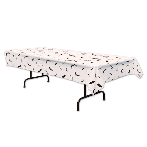 beistle moustache tablecover, 54 by 108-inch, white/black