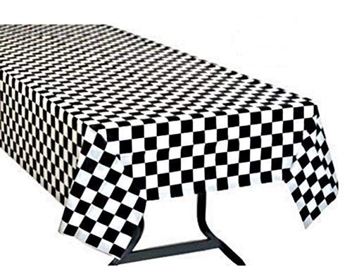 Oojami Pack of 4, Black & White Checkered Flag Table Cover Party Favor/Checkered Tablecloth/Disposable Checkered Racing Table