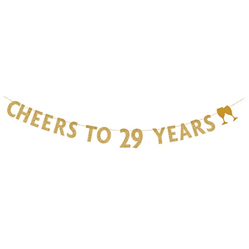 MAGJUCHE Gold glitter Cheers to 29 years banner,29th birthday party decorations
