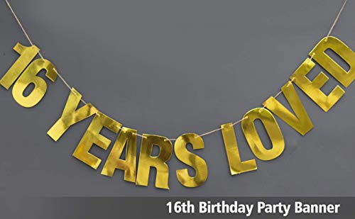 sigantives 16 Years Loved Banner - sweet 16 - 16th birthday party - birthday decor - Gold banner - 16th birthday party - party banner -