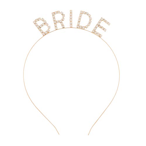 Ella Celebration Rhinestone Bride Headband Bridal Shower Bachelorette Party Headbands (Gold Rhinestone)