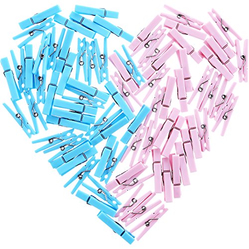 Shappy 80 Pieces Gender Reveal Clothespins Baby Shower Clothes Pins Plastic Small Clips for Party Favors, Blue and Pink