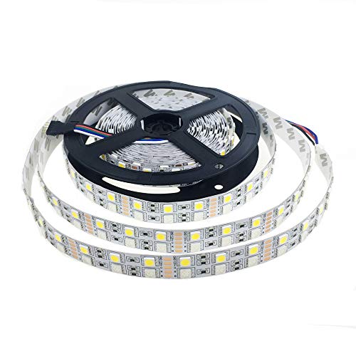 Alarmpore (TM) 16.4FT Double Row 5050 RGBWW RGB Warm White LED Strip 5M 600Leds SMD Flexible Light 120Leds/M 12V DC