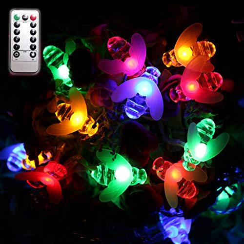 Dreamworth Bee String Lights, 19.6Ft 40 Led Bee Shape Fairy String Lights Battery Operated String Lights with Remote Control