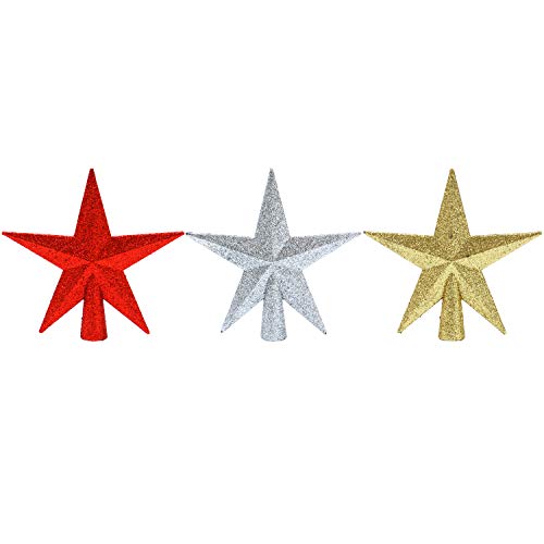 Aneco 3 Pack 4 Inches Glittered Mini Star Christmas Tree Topper Star Treetop for Small Christmas Tree Ornaments, Gold Silver