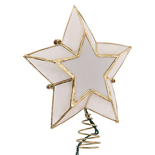 Kurt S. Adler Kurt Adler 10-Light 5-Point Capiz Star Christmas Treetop, Ivory and Gold