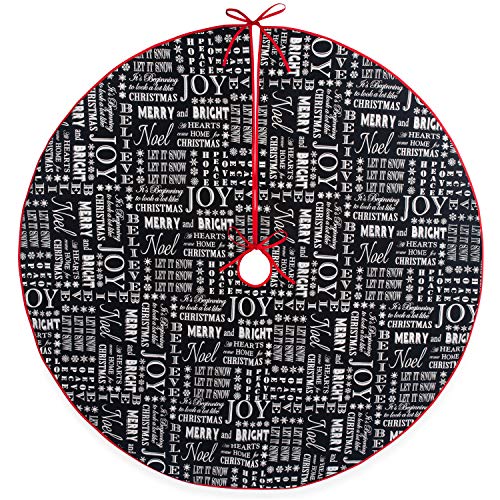 Raz Imports Chalkboard Design Christmas Tree Skirt: 58 Inch Diameter Cotton Black, White, Red Tree Skirt with Christmas Quotes by RAZ