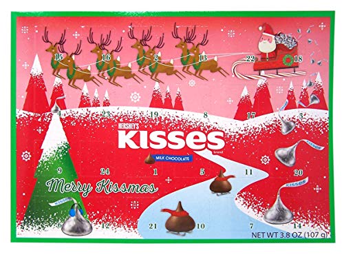 Galerie Hershey Milk Chocolate Kisses Candy Filled 2019 Christmas Advent Calendar, 13 3/4 Inch