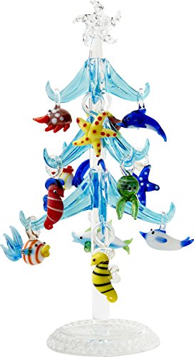 LSArts Sea Life Christmas Glass Tree - Blue - 7.75" - Gift Box,