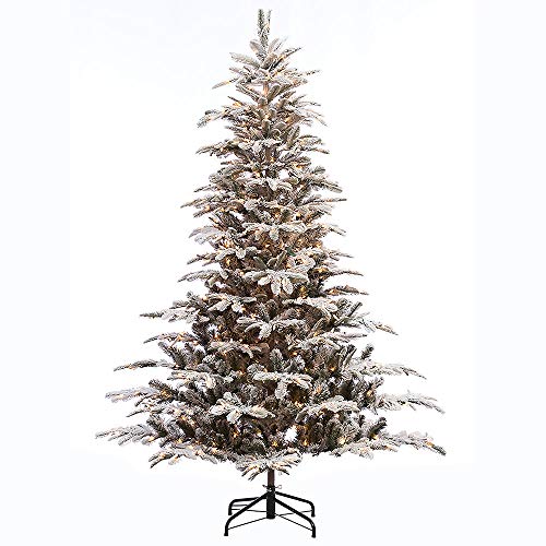 Puleo International 7.5 Foot Pre-Lit Flocked Aspen Fir Artificial Christmas Tree with 700 UL Listed Clear Lights