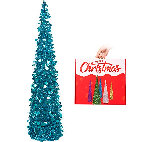 N&T NIETING Christmas Tree,5ft Collapsible Pop Up Christmas Tree Blue Tinsel Coastal Christmas Tree for Holiday Xmas