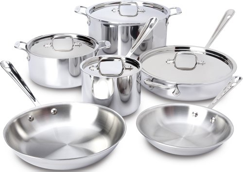 All-Clad 401877R Stainless Steel 3-Ply Bonded Dishwasher Safe Cookware Set, 10-Piece, Silver - 8400000960