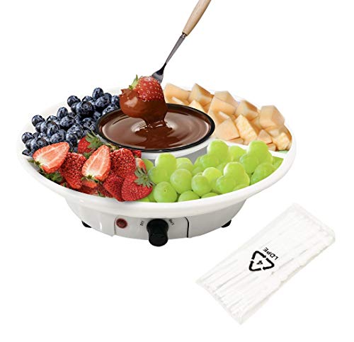 DIY Chocolate Fondue Maker - Electric Chocolate Melting Pot Set with Stainless Steel Bowl, Serving Tray, Comes with 10 Plastic