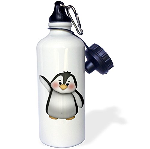 3dRose Cute Black and White Waving Penguin Illustration-Sports Water Bottle, 21oz (wb_217067_1), Multicolored