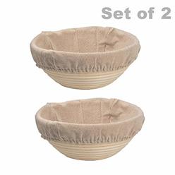 DOYOLLA Round Banneton Brotform Bread Dough Proofing Rising Rattan Basket & Liner (8.5inch 2pcs)