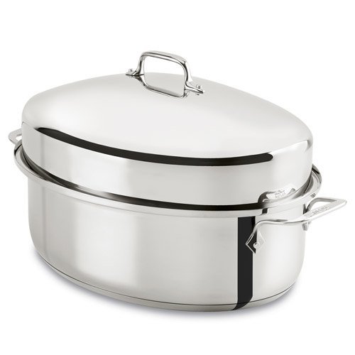 All-Clad E7879664 Stainless Steel Dishwasher Safe Oven Safe Covered Oval Roaster Cookware, 15-Inch, Silver